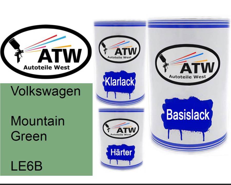 Volkswagen, Mountain Green, LE6B: 500ml Lackdose + 500ml Klarlack + 250ml Härter - Set, von ATW Autoteile West.